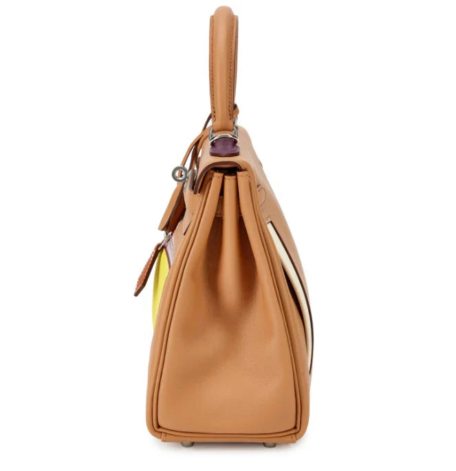Sunny Tan Color-Block Tote | Vibrant Multi-Color Statement Palladium Hardware Handbag