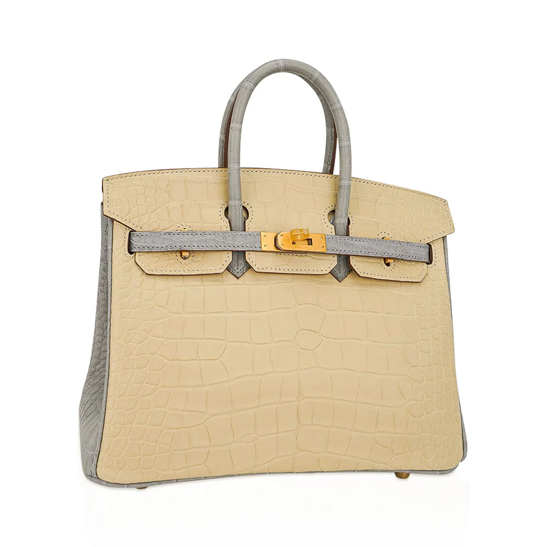 Vanille and Gris Pearl Alligator with Brushed Gold Hardware