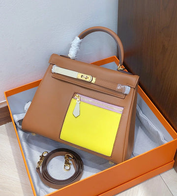 Sunny Tan Color-Block Tote | Vibrant Multi-Color Statement Palladium Hardware Handbag